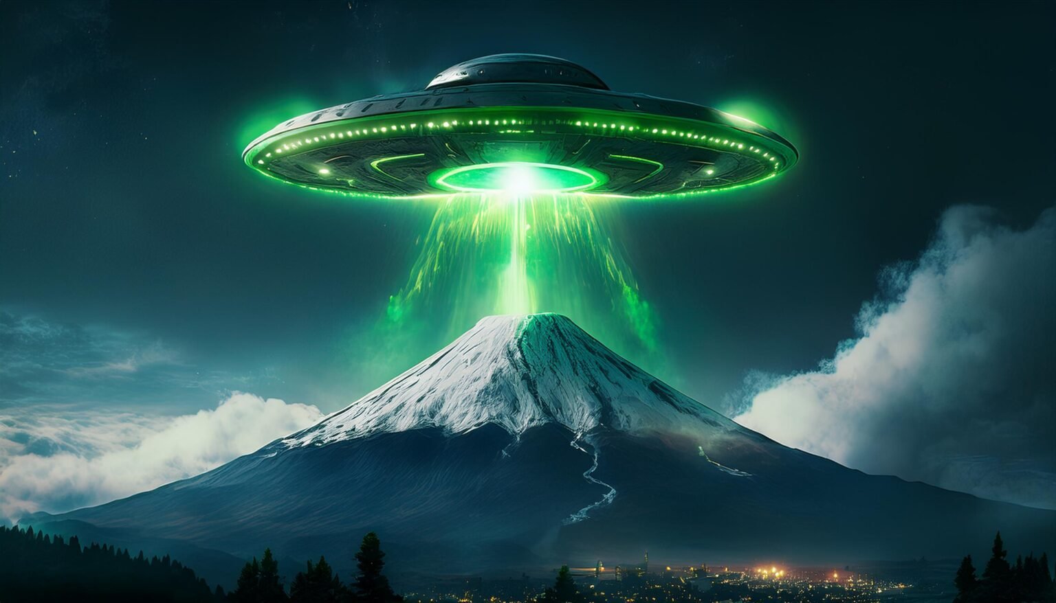 Firefly Uma massa escura na qual um UFO sobre o monte Fuji no Japao tira forca de um fogo verde 2008