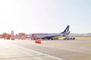 0 Turkish Airlines Anadolujet Airplane waiting for passengers