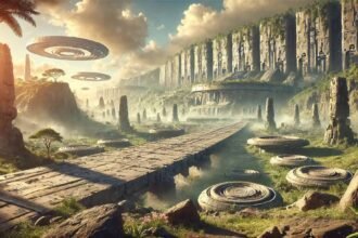 DALLE 2025 01 16 18.35.09 A wide cinematic illustration inspired by the Silurian Hypothesis depicting an ancient advanced civilization on Earth that existed millions of yea