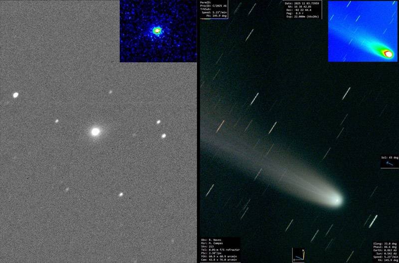 Novas imagens não mostram a cauda cometária esperada em 3I/ATLAS 3 3iatlas lemmon comparacion