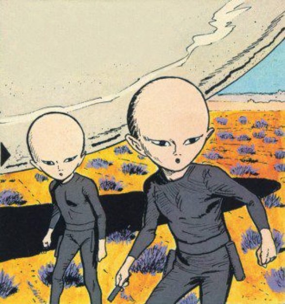 Eis o desenho, baseado no relato do fazendeiro franc&ecirc;s, dos dois seres de pequena estatura que o paralisaram com um bast&atilde;o